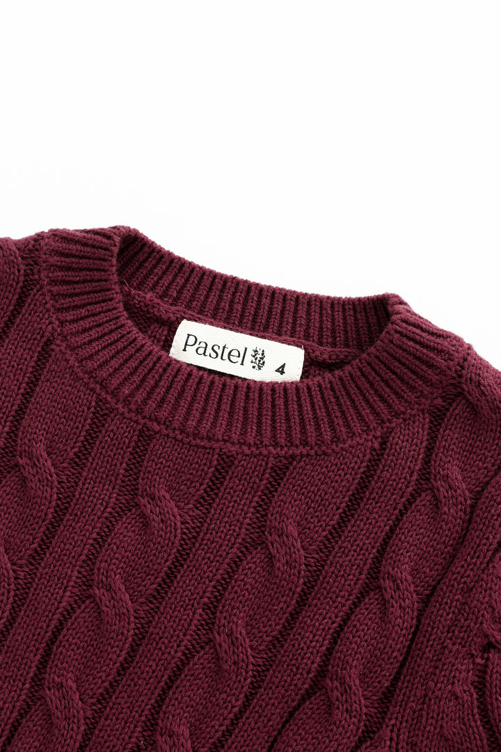 CABLE SWEATER-BURGUNDY