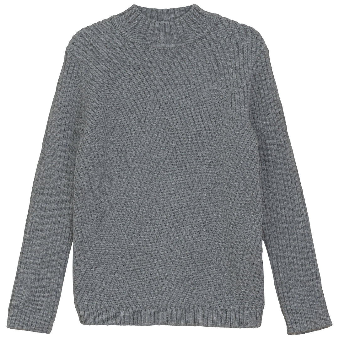 FAL-DIAGONAL RIBBED MOCK NECK-GREY