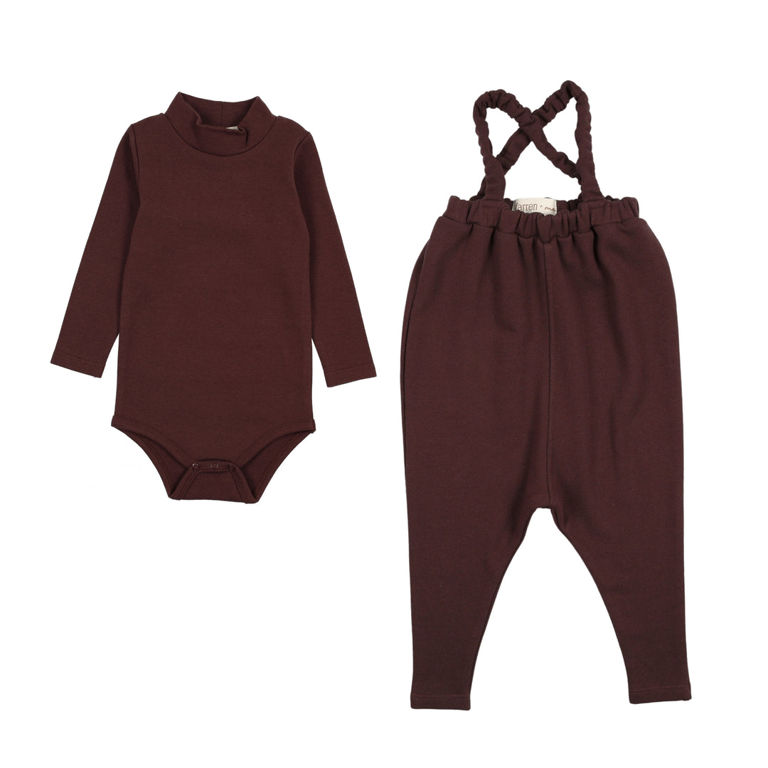 FAW25-02-French terry overall and Mockneck onesie set-Washed Burgundy
