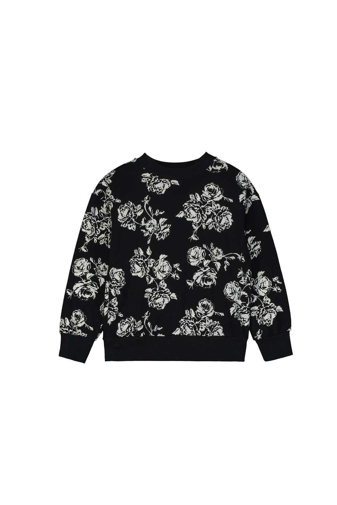 Flower Sweatshirt-Black and cream