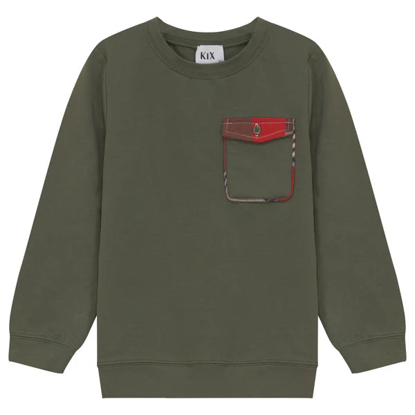 K6244-PLAID DETAIL SWEATSHIRT-GREEN