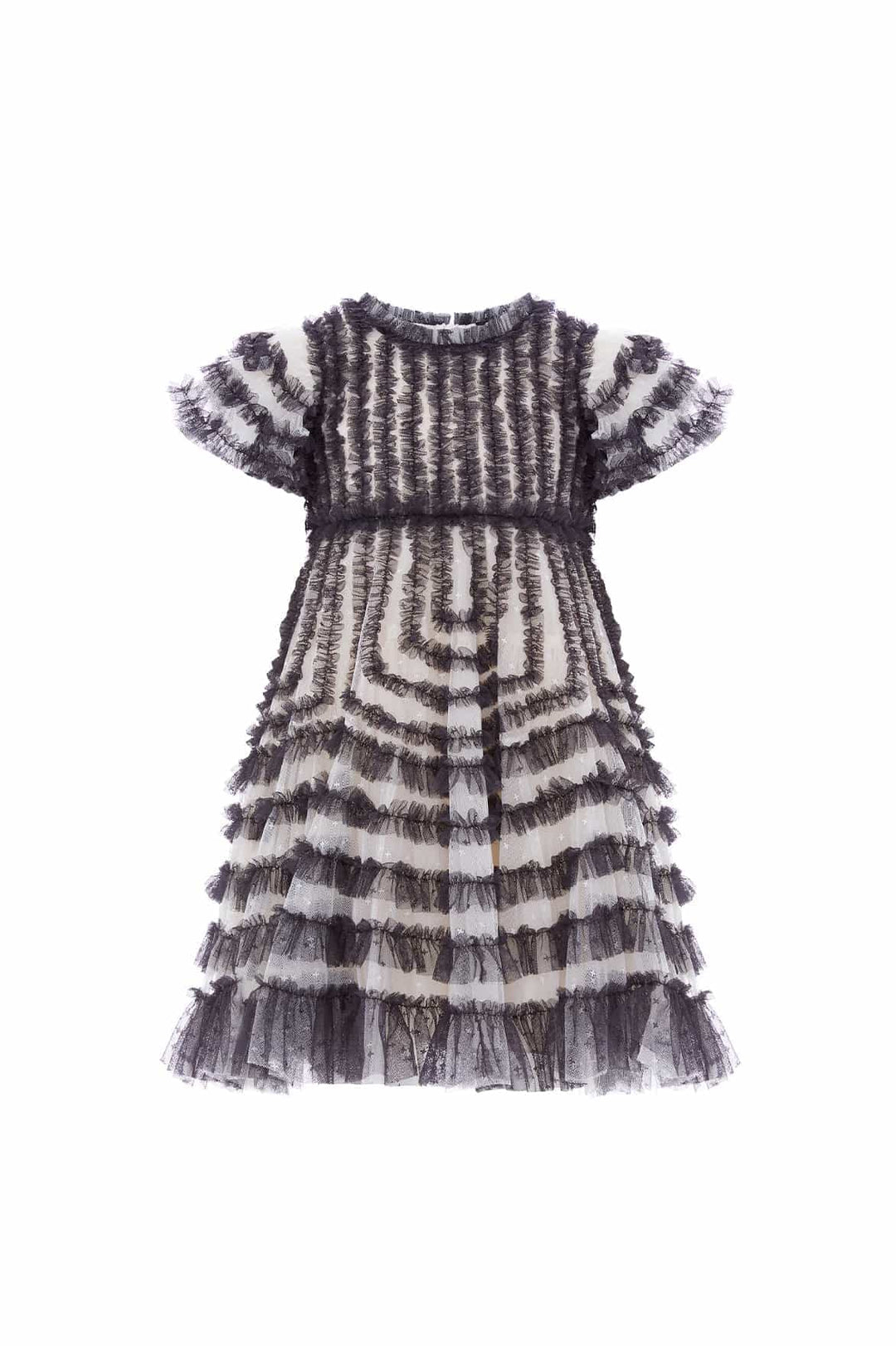 LA VIE EN ROSE SHORT SLEEVE KIDS DRESS-CREAM/GRAPHITE