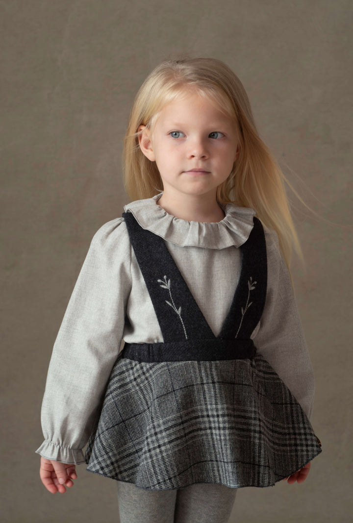 Mod.22.3 Grey melange shirt with frilled neckline