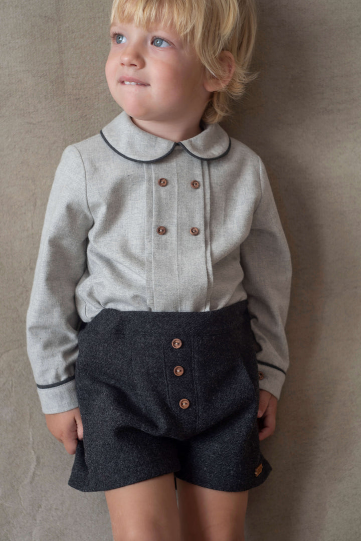 Mod.28.3 Grey melange panelled shirt with baby collar