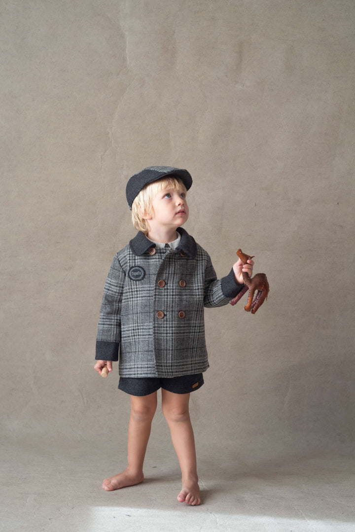 Mod.53.3 Grey plaid woollen double-breasted coat