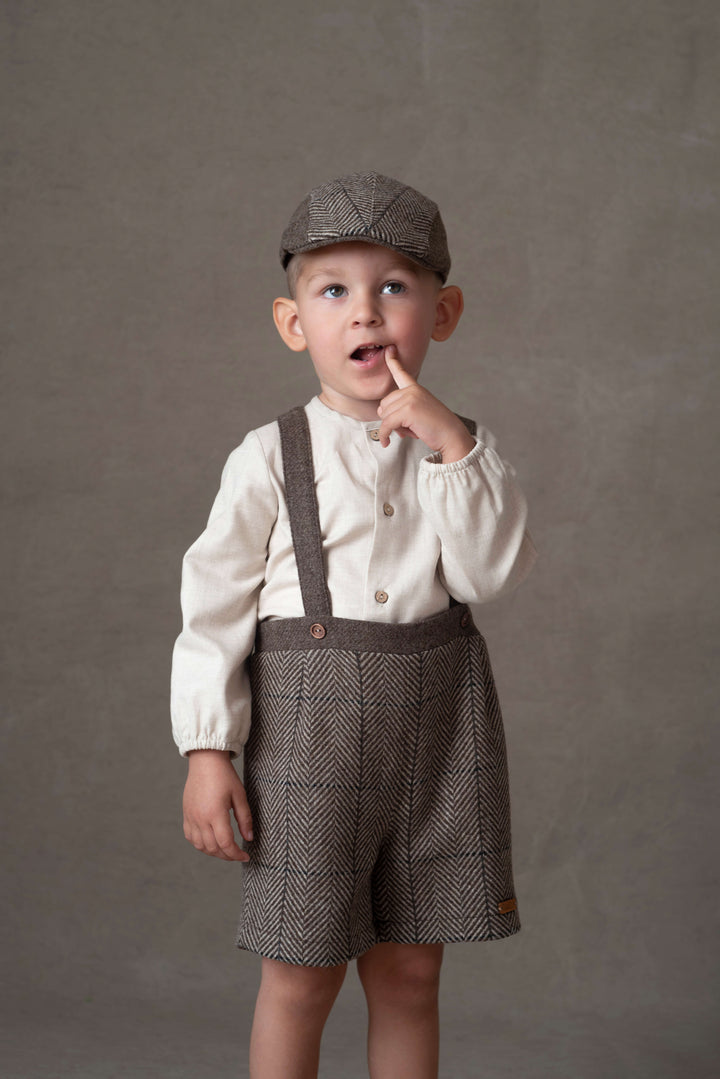 Mod.8.2 Brown herringbone woollen short with crossover straps