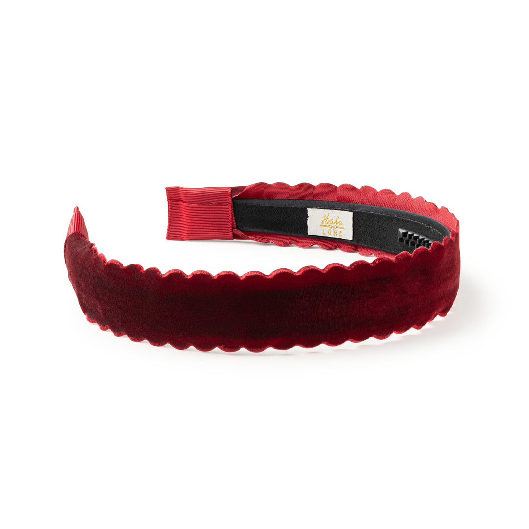 opalh004-Opaline scalloped velvet headband-scarlet