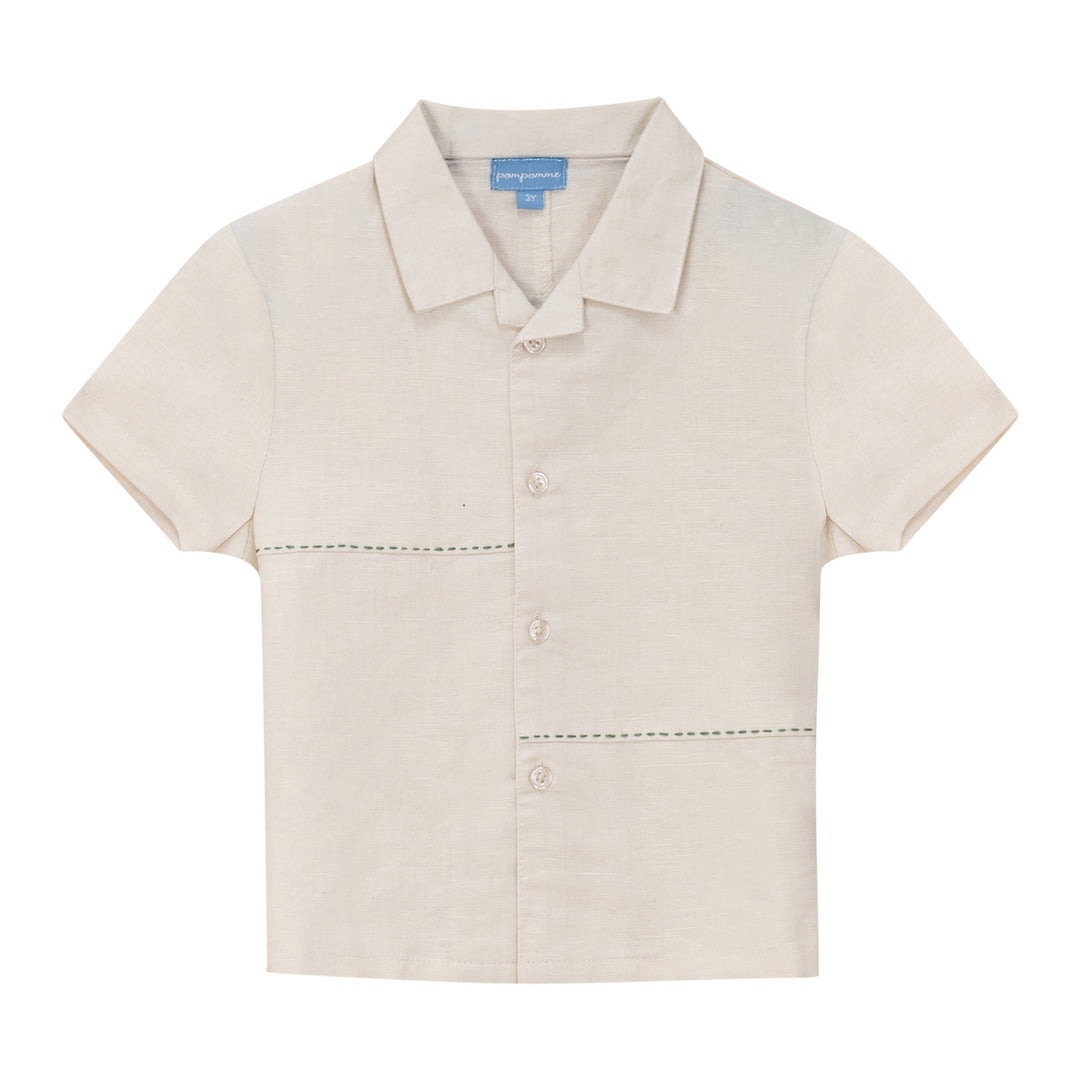 P5152-EMBROIDERY STITCHED SHIRT-SAND/MINT