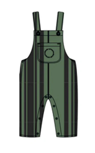 AW25.BB2511C-Baby dungarees | Green w/ black stripes-brown | cotton canvas