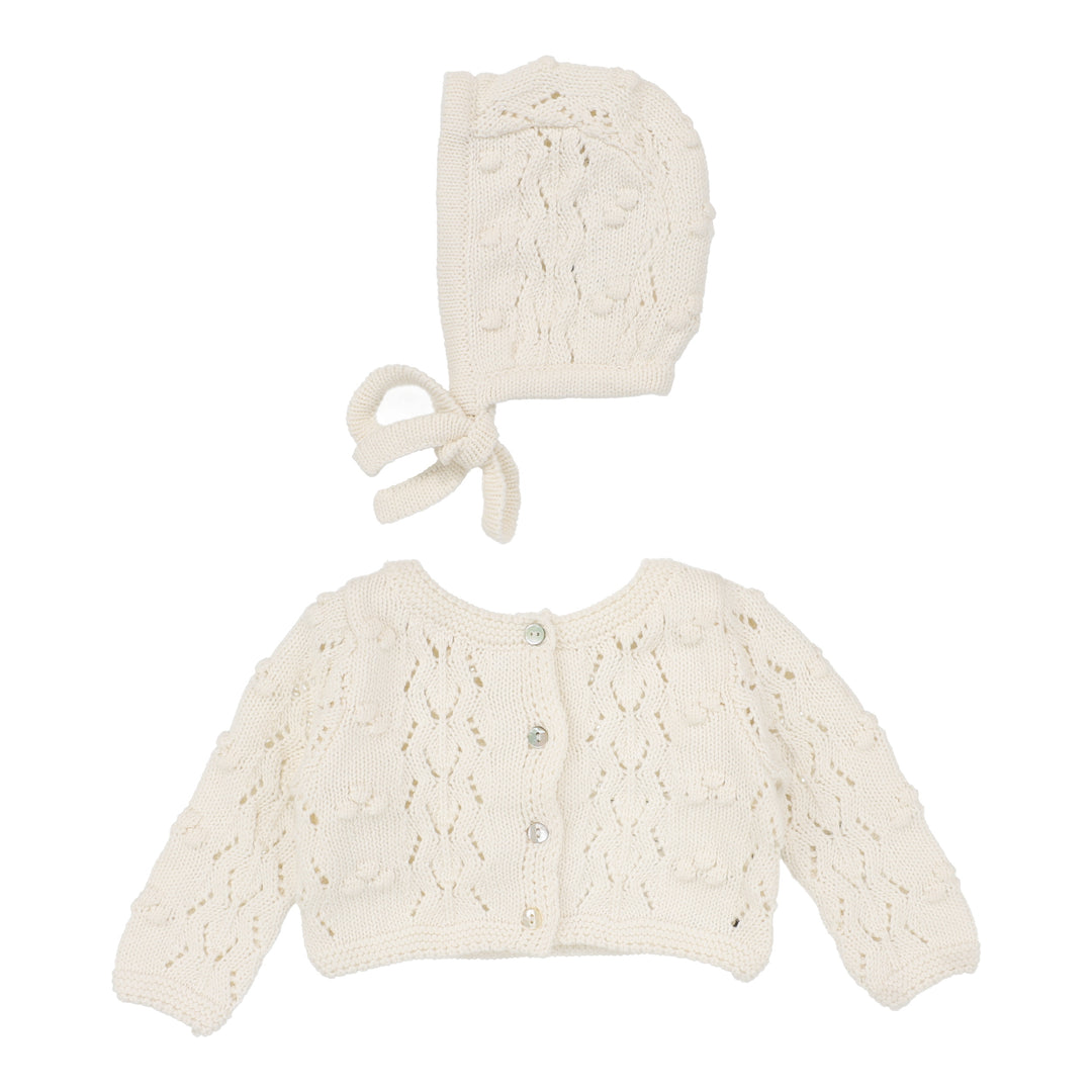 Popcorn Weave Cardigan Set-Cream