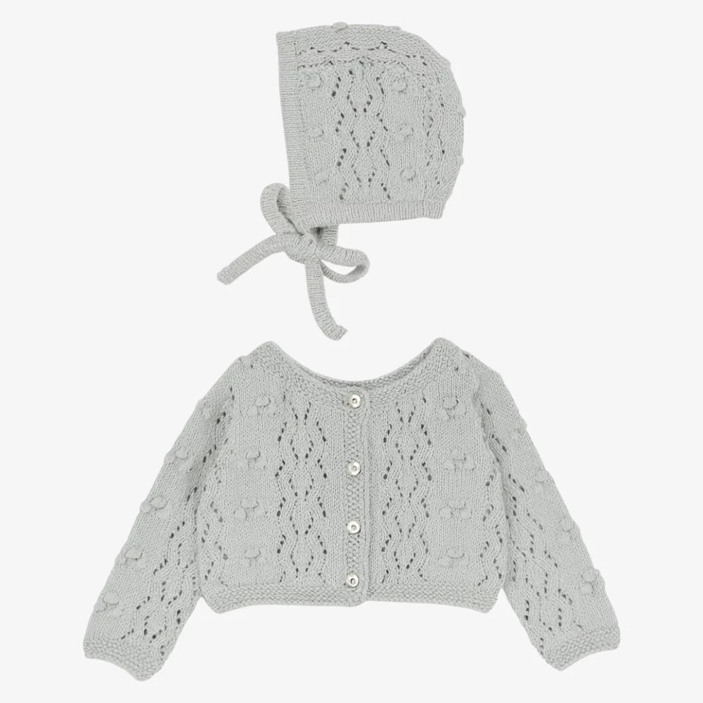 Popcorn Weave Cardigan Set-Light Blue