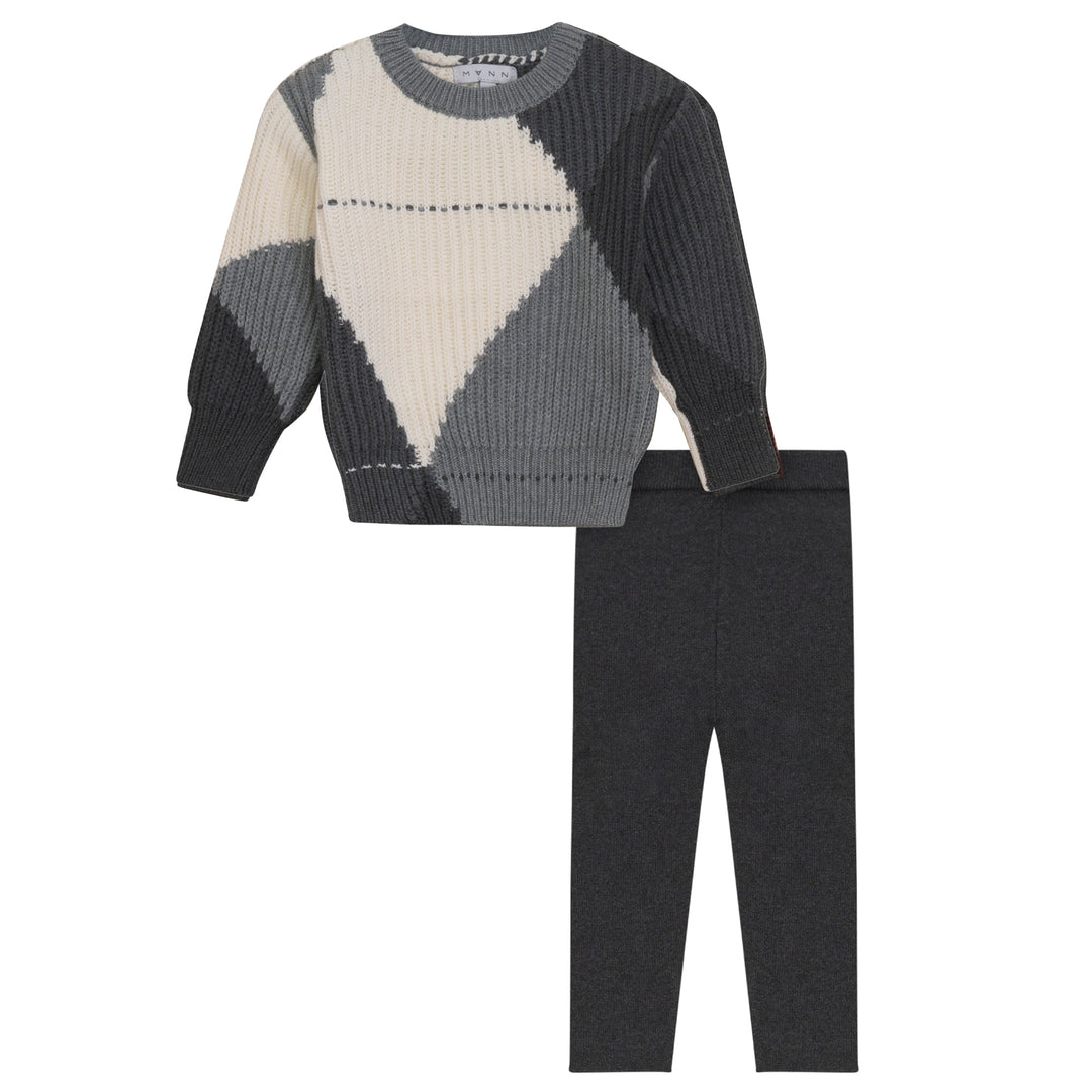 RECON-COLOR BLOCKED ARGYLE SET-GREY/CREAM