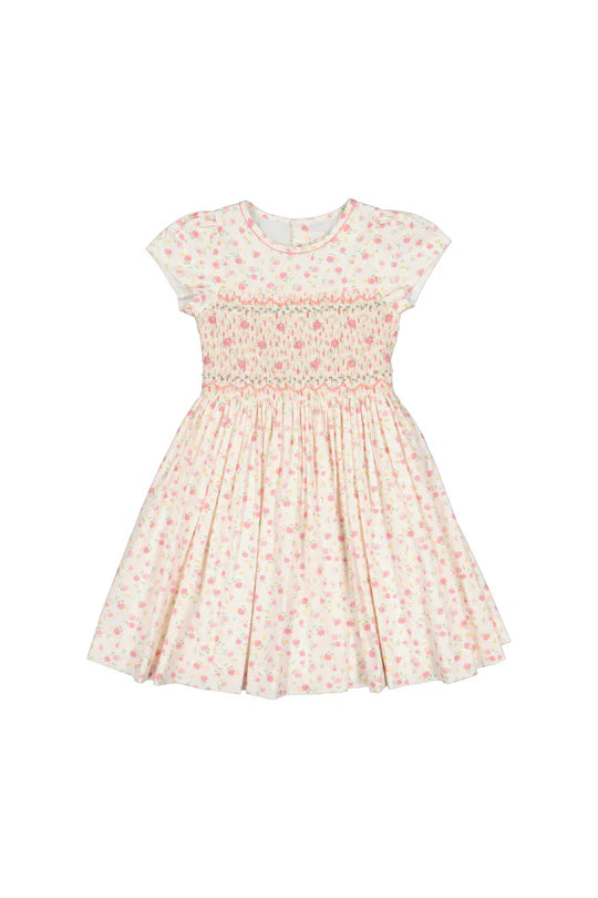 POPPY PINK SHORT PUFF SLEEVES SMOCKED DRESS