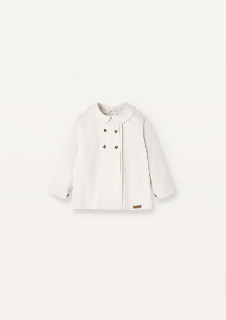 Mod.28.1 Off-white panelled shirt with baby collar