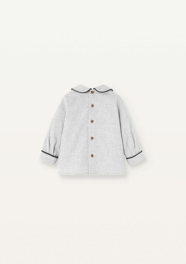 Mod.28.3 Grey melange panelled shirt with baby collar