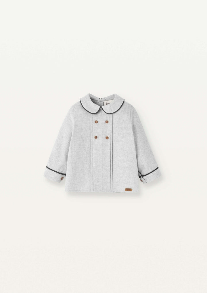 Mod.28.3 Grey melange panelled shirt with baby collar