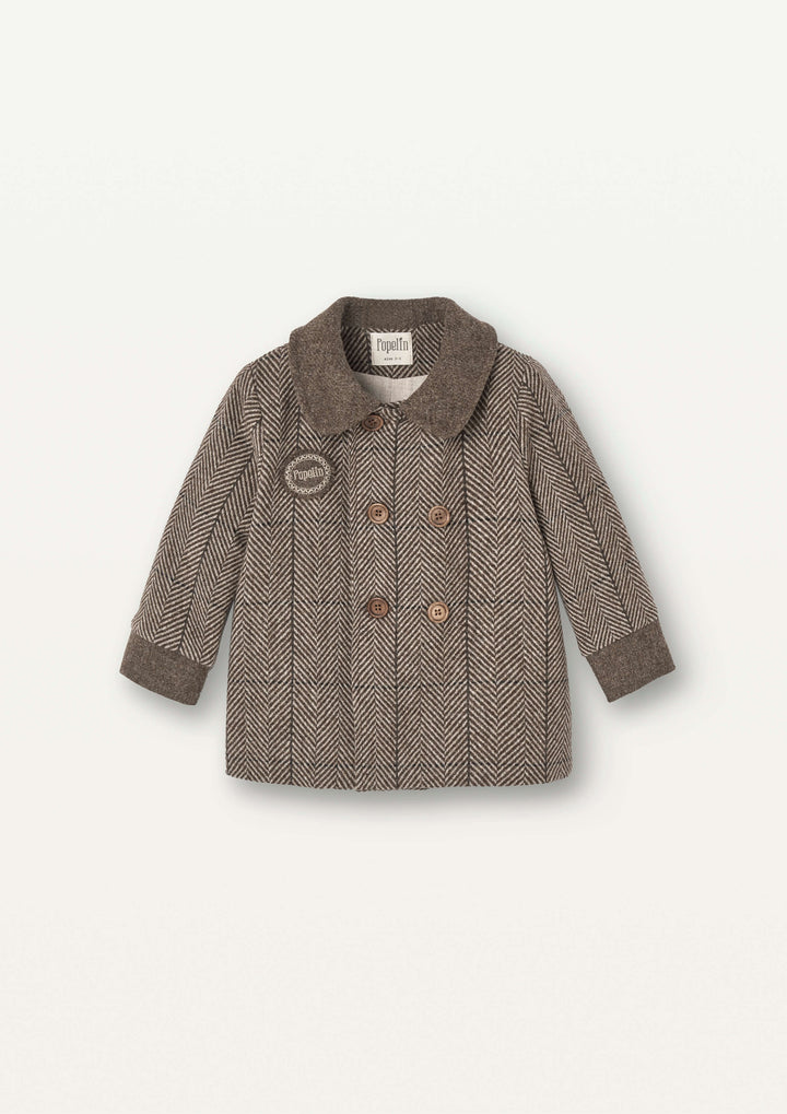 Mod.53.2 Brown herringbone woollen double-breasted coat