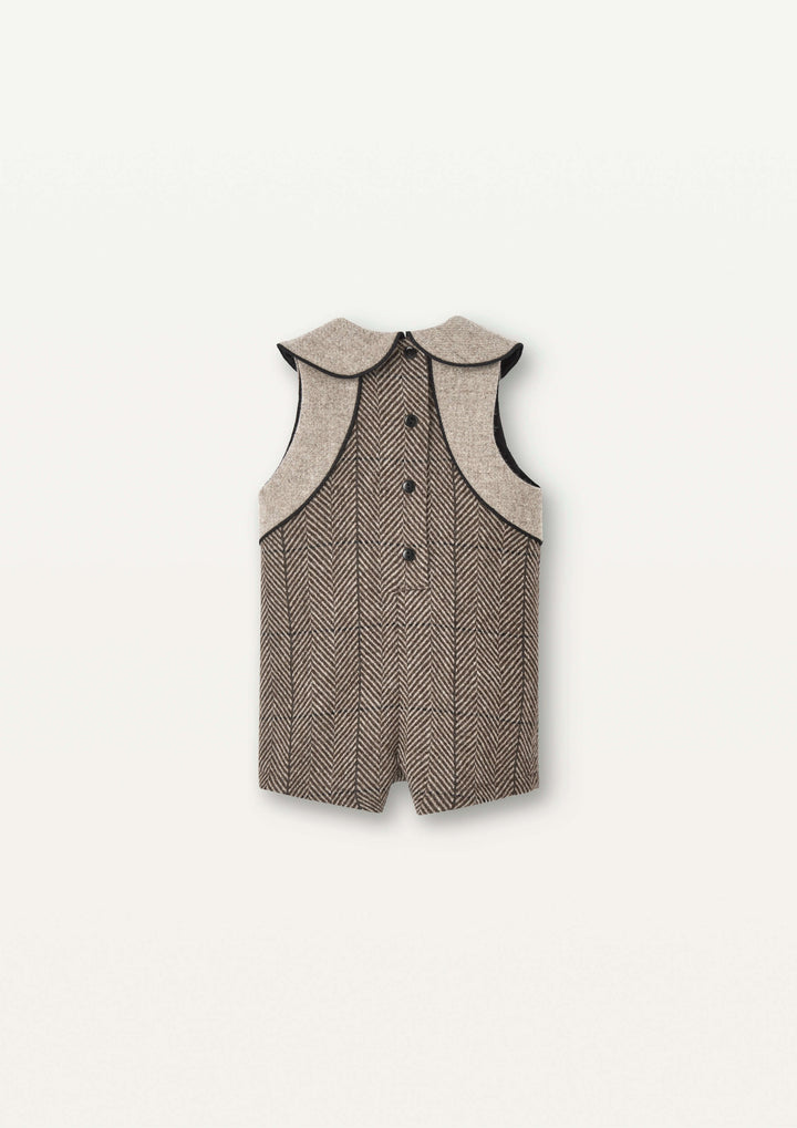 Mod.7.1 Brown herringbone woollen dungarees with baby collar