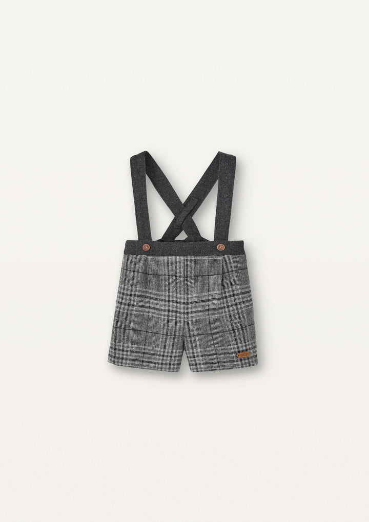Mod.8.3 Grey plaid woollen short with crossover straps