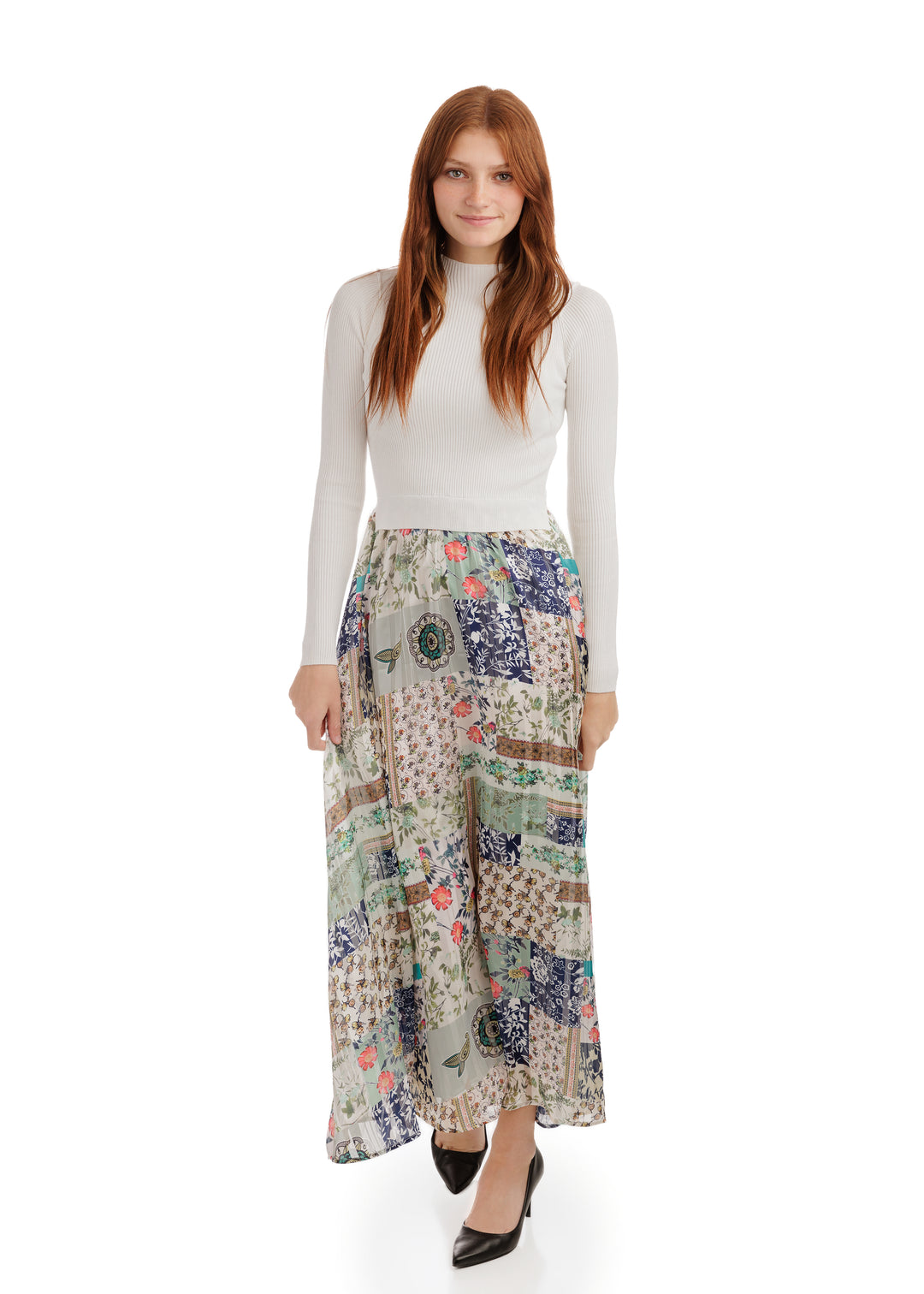 TS51129D-ABSTRACT FLORAL PRINTED JUMPER WITH WHITE KNIT TOP