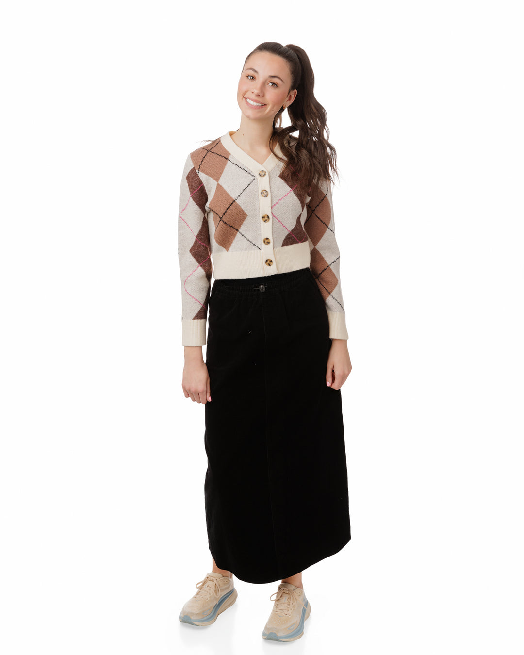 TW51270T-A-Cream Argyle Cardigan-Brown
