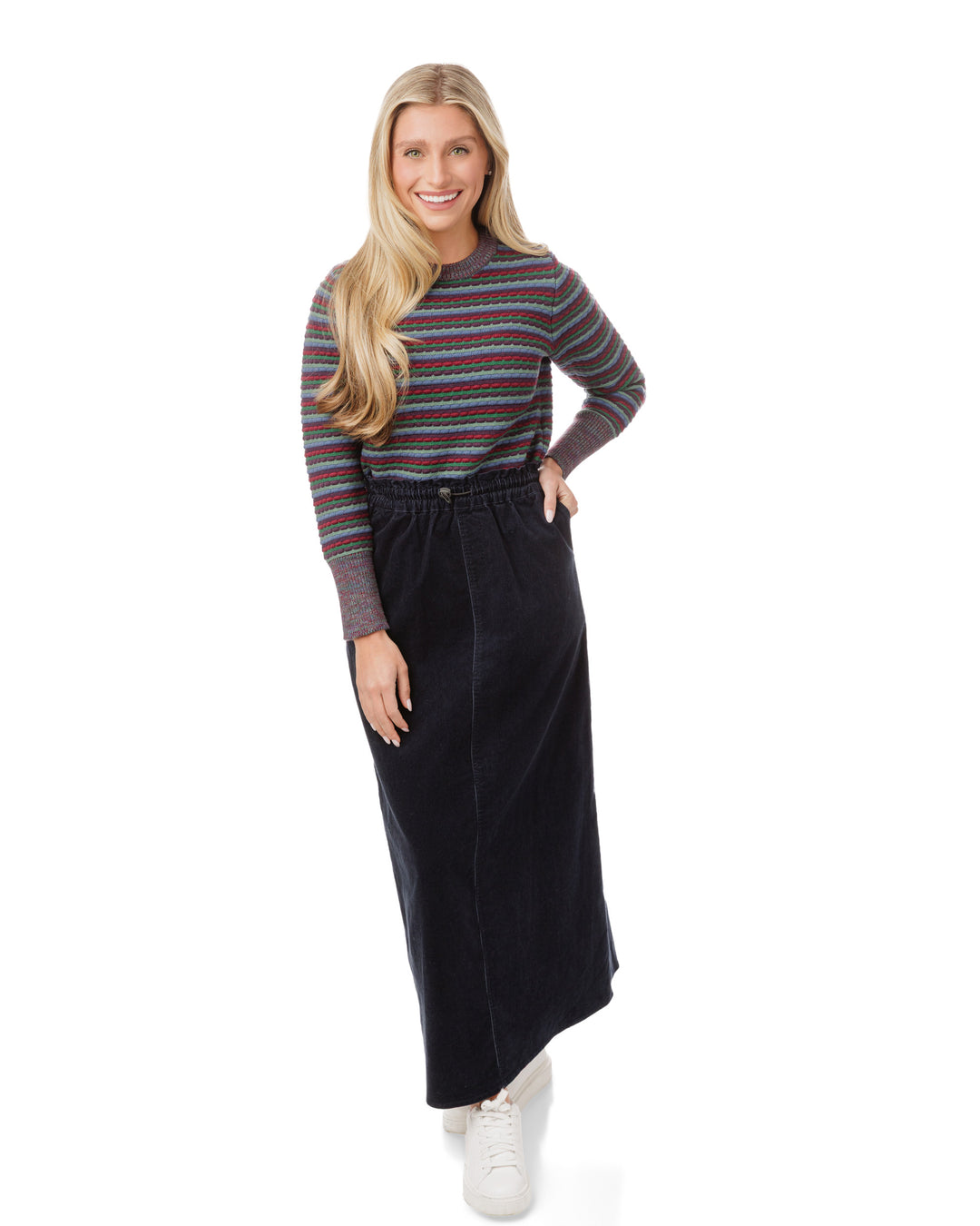 TW5175T-A-Blue, Burgundy And Green Striped Knit Top