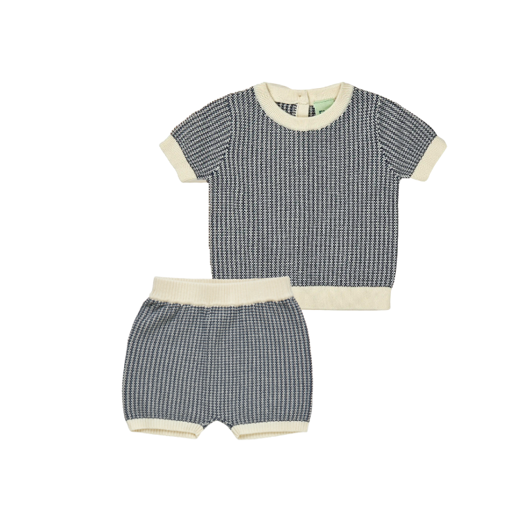 5625/5725-BABY TWO COLOR TEE/SHORTS SET-Ecru/Dark Navy