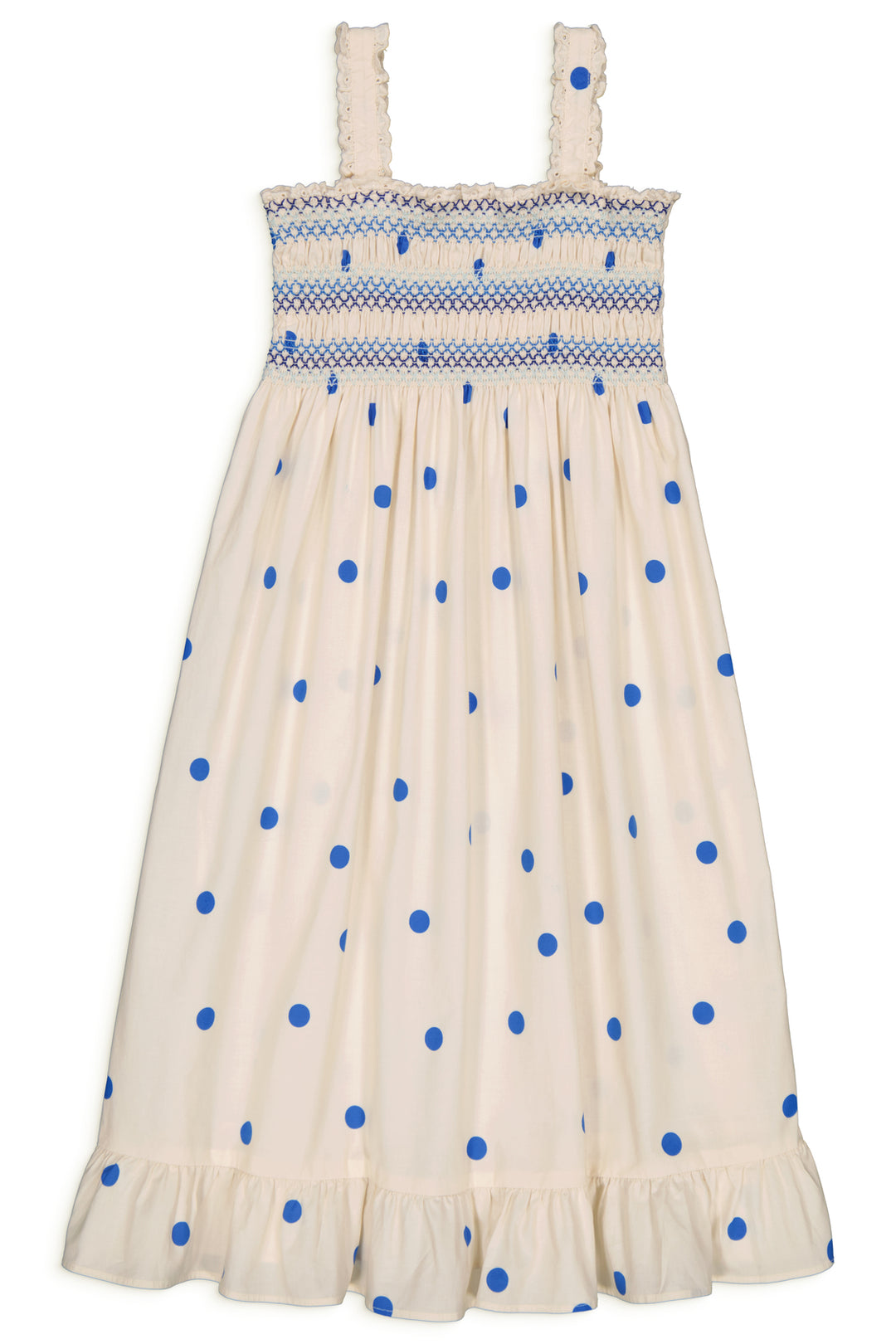 ZAZA SMOCKED DRESS DOTS BLUE