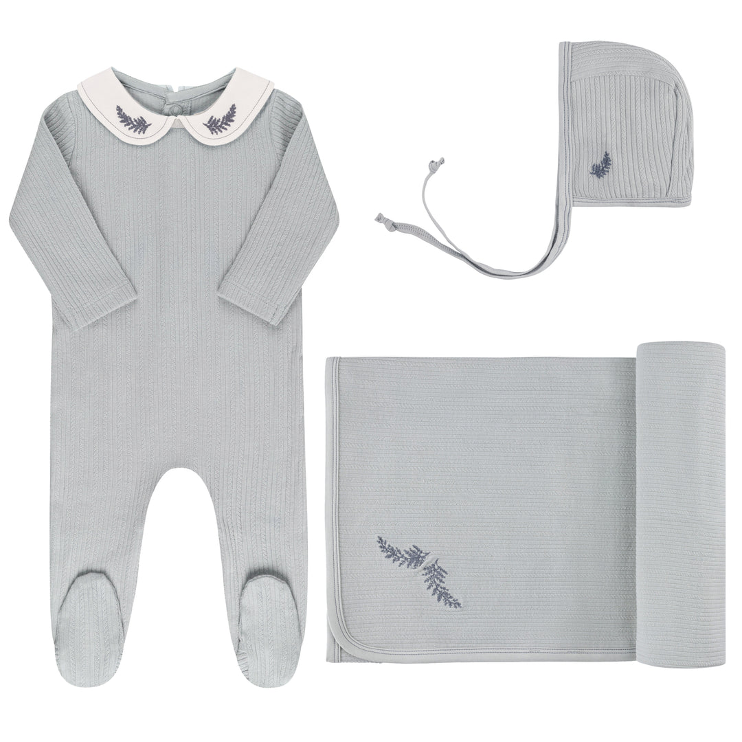 EMBOIDERED COLLAR COLLECTION-3 PC SET-Blue Leaf