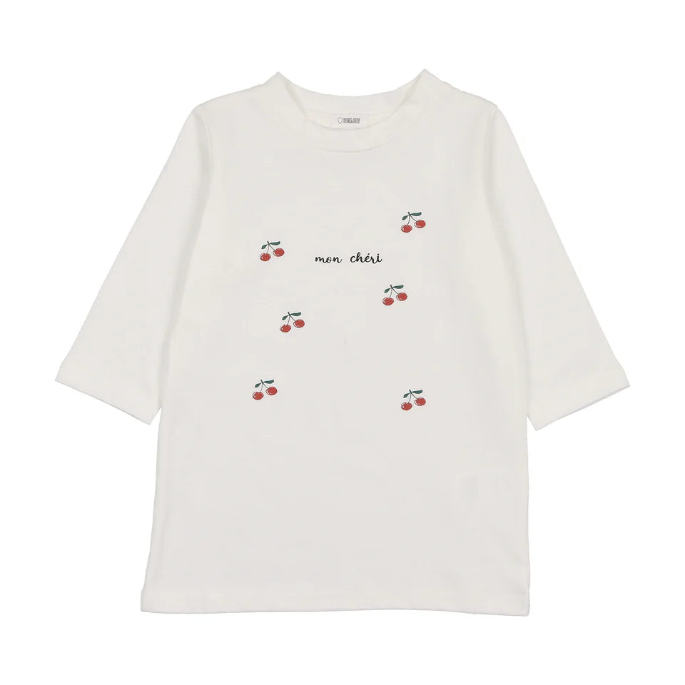 BTS25007LT-Girl 3/4 Sleeve Cherry Tshirt-White Cherry