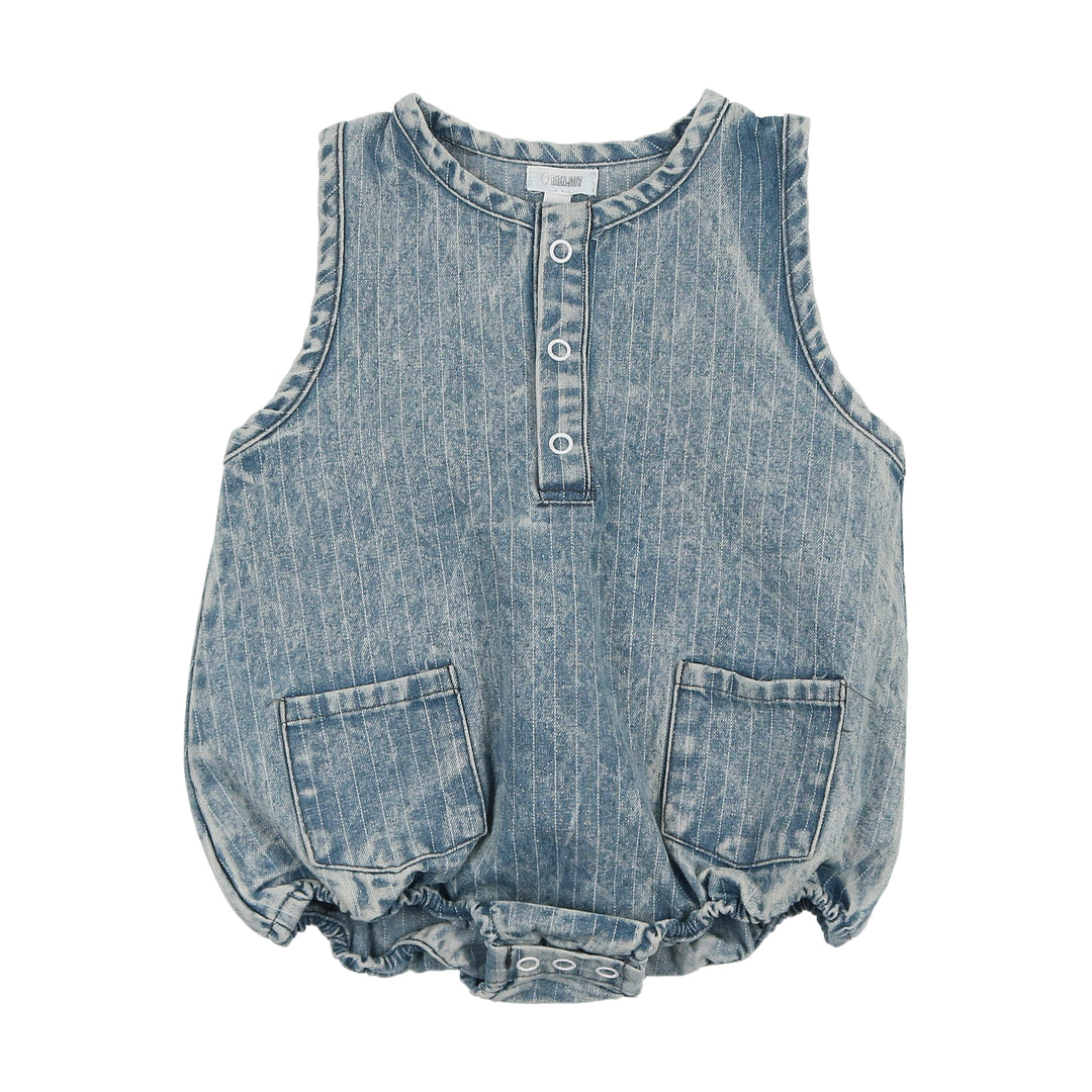 BTS25002R-Printed Denim Romper-Pinstripe