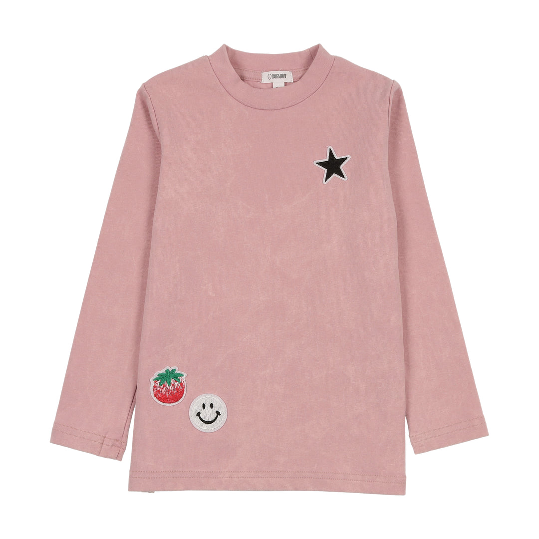 BTS25004LT-Long Sleeve Patch Tshirt-Mauve Wash