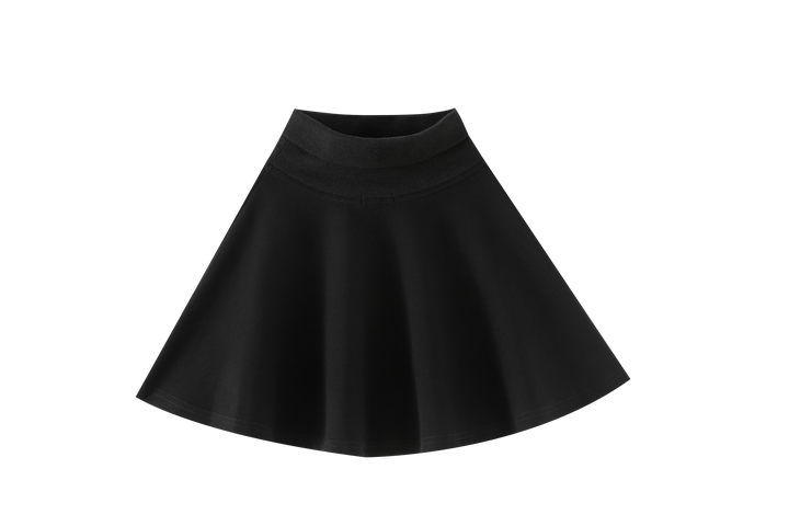 CIRCLE SKIRT WITH KNIT WAIST-BLACK