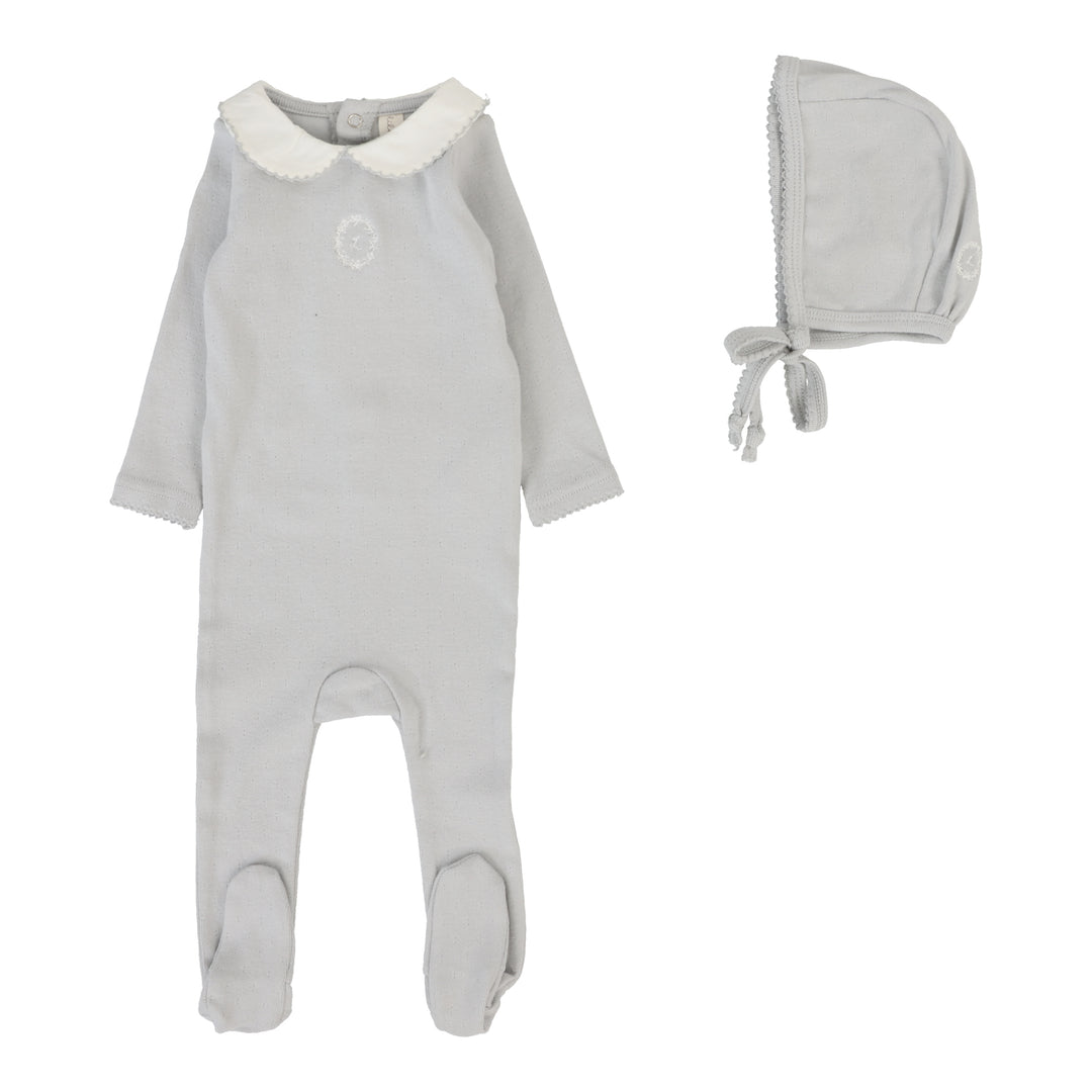 Emblem Embroidered Footie Set -Pale Blue