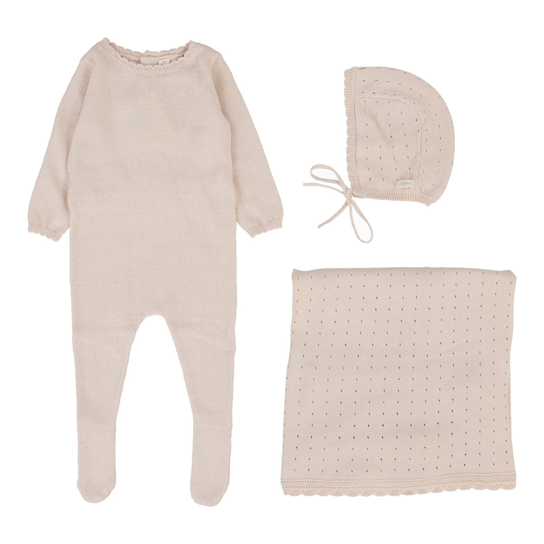 Dotty Knit Layette Set -Petal