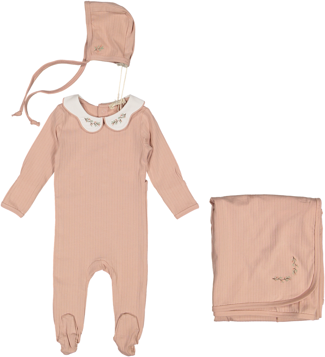 COTTON WIDE RIB EMBROIDERED-PINK-3 PC SET
