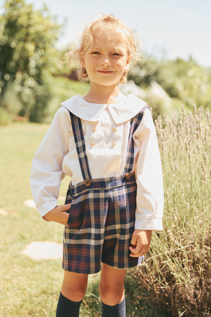 CLEMENT SHORT PANTS  BROWN AND BLUE PLAIDS WITH SUSPENDERS