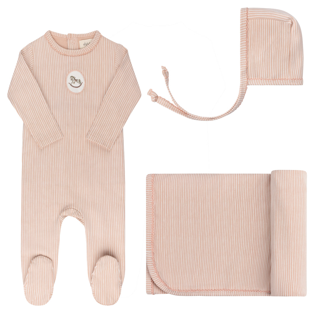 Cotton French Terry Rocking Horse-Pink-3 pc set