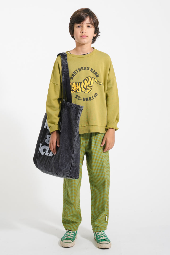 AW25.FLP2503A-Sweatshirt | Olive green w/ tiger print-olive green | carded organic cotton fleece