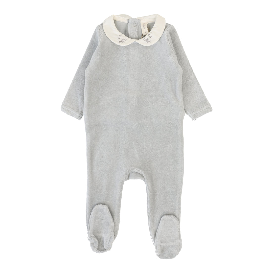 Velour Collar Footie-Dusty Blue