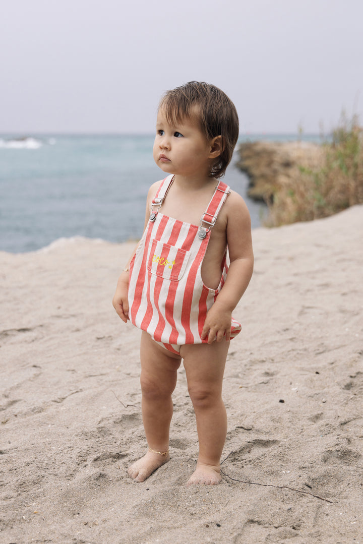 S26-BS01-SHORT OVERALLS-CORAL STRIPES