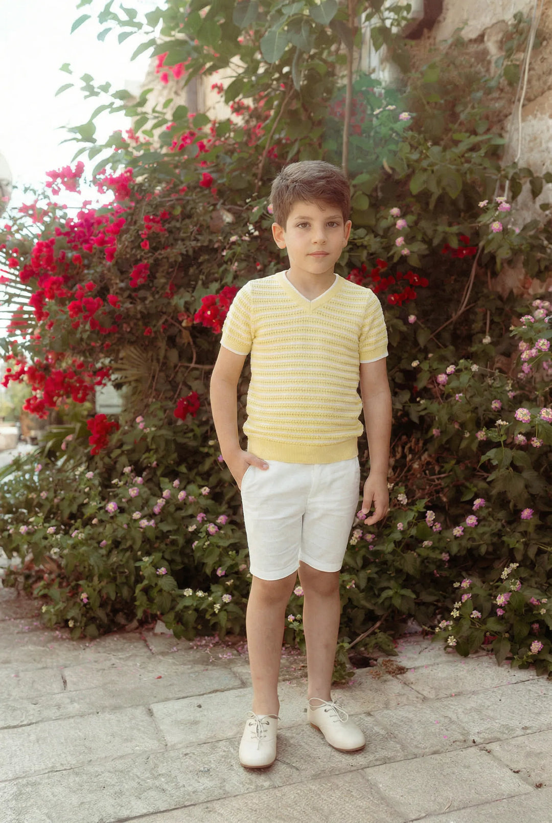 NKN442 STRIPED SS KNIT-BANANA