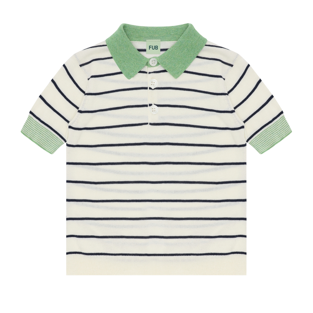 0426 SS STRIPED POLO ECRU/DARK NAVY