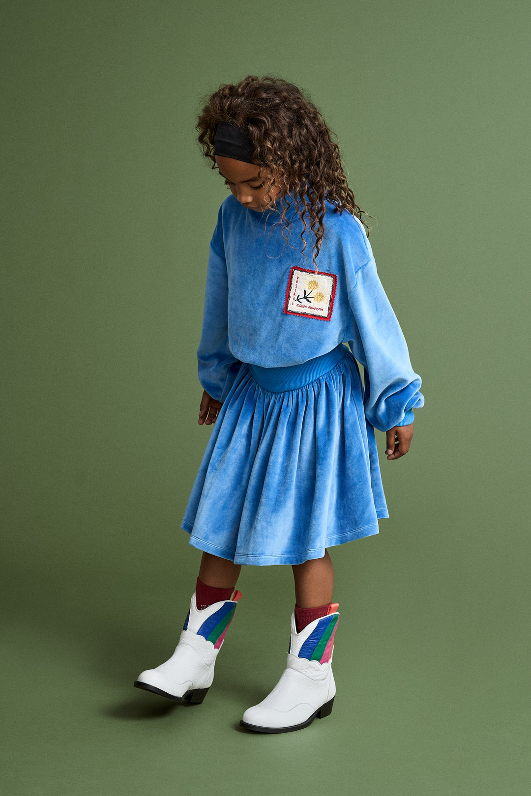 26201305 POSTCARD VELVET DRESS BLUE