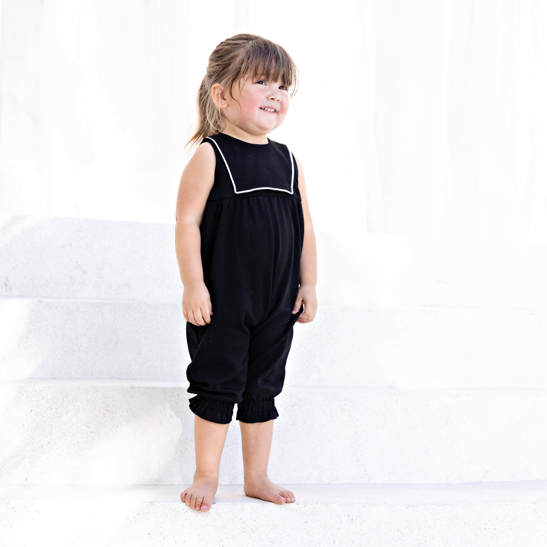31013-Ribbon Trim Romper-Black/White
