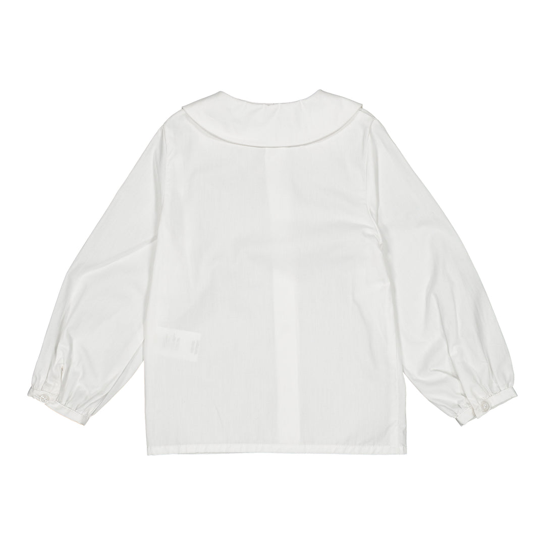 10032 OCTAVIA GIRL BLOUSE - WHITE POPLIN WITH BURGUNDY RIBBON