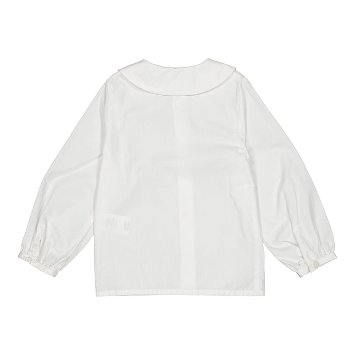 10032 OCTAVIA GIRL BLOUSE - WHITE POPLIN WITH BURGUNDY RIBBON