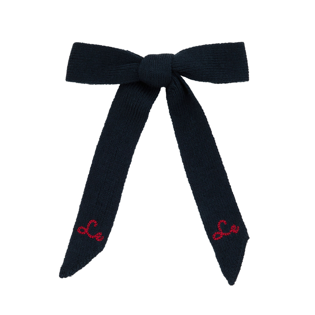 Soft knit embroidered bows-Navy