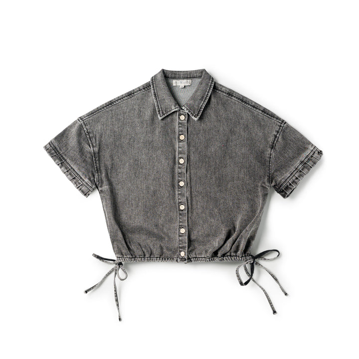 SS1107A - Teen Drawstring Top Black wash