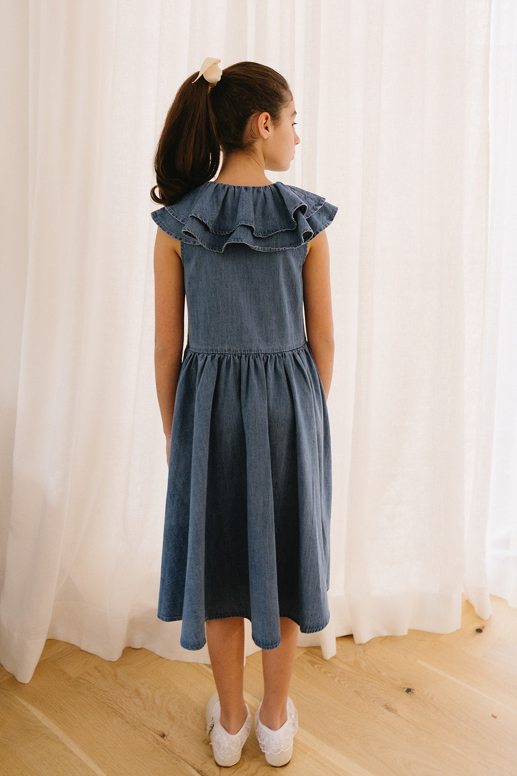 1178C-Chambray Floaty Collar Dress-Dark Chambray